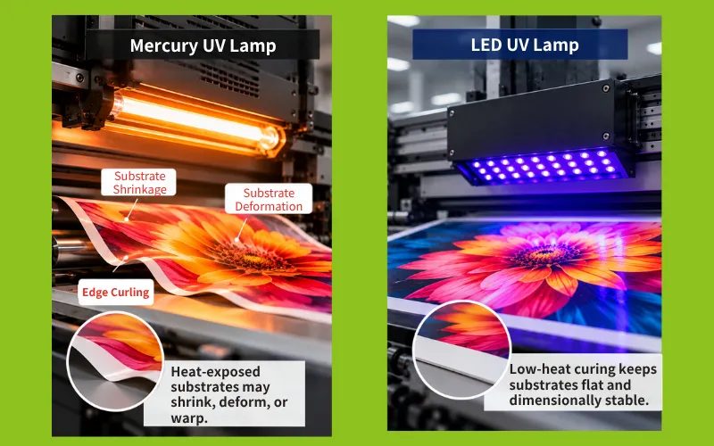 Comparison of LED UV Curing and UV Curing on Heat-Sensitive Substrates